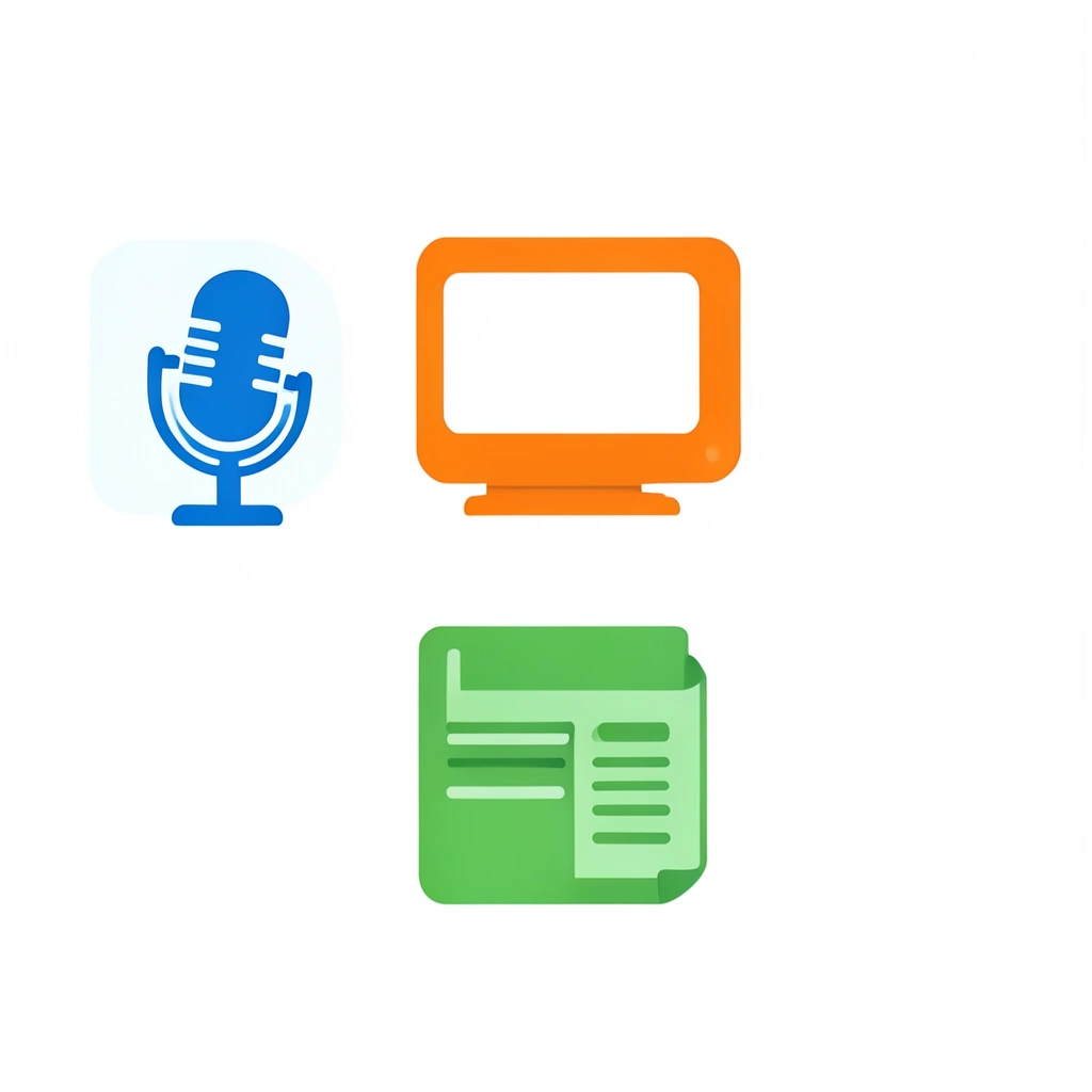 Icônes représentant radio, télévision et journal